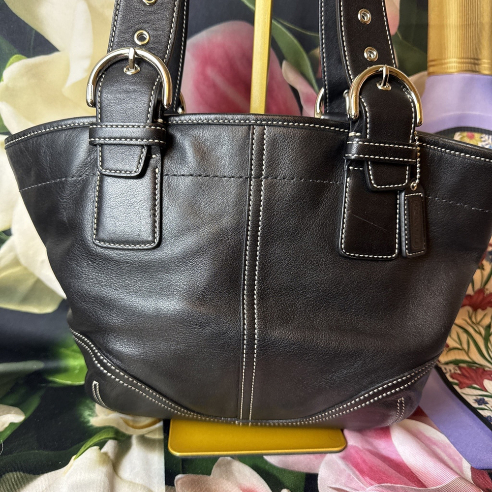 Coach Soho Black Leather Tote Shoulder Bag Wallet Card Holder Set - Picture 5 of 16